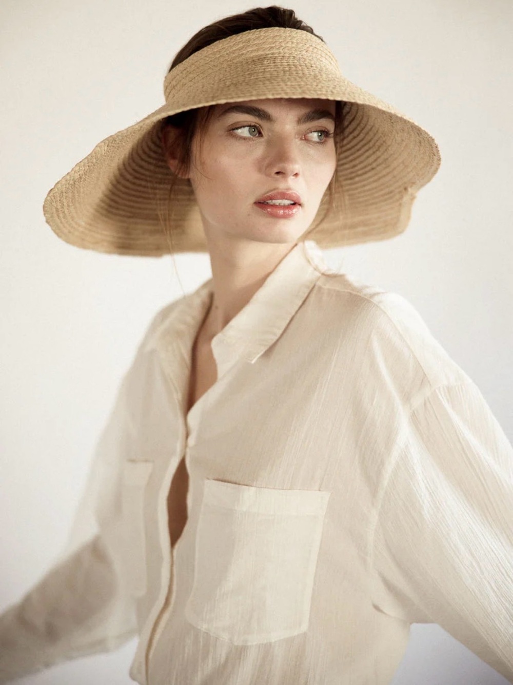 Janessa Leone Lesley Straw Wide Brim open top Hat in Natural size S/M